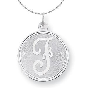 Silver, Makayla Collection, 20mm Disc Initial F Necklace - 20 In